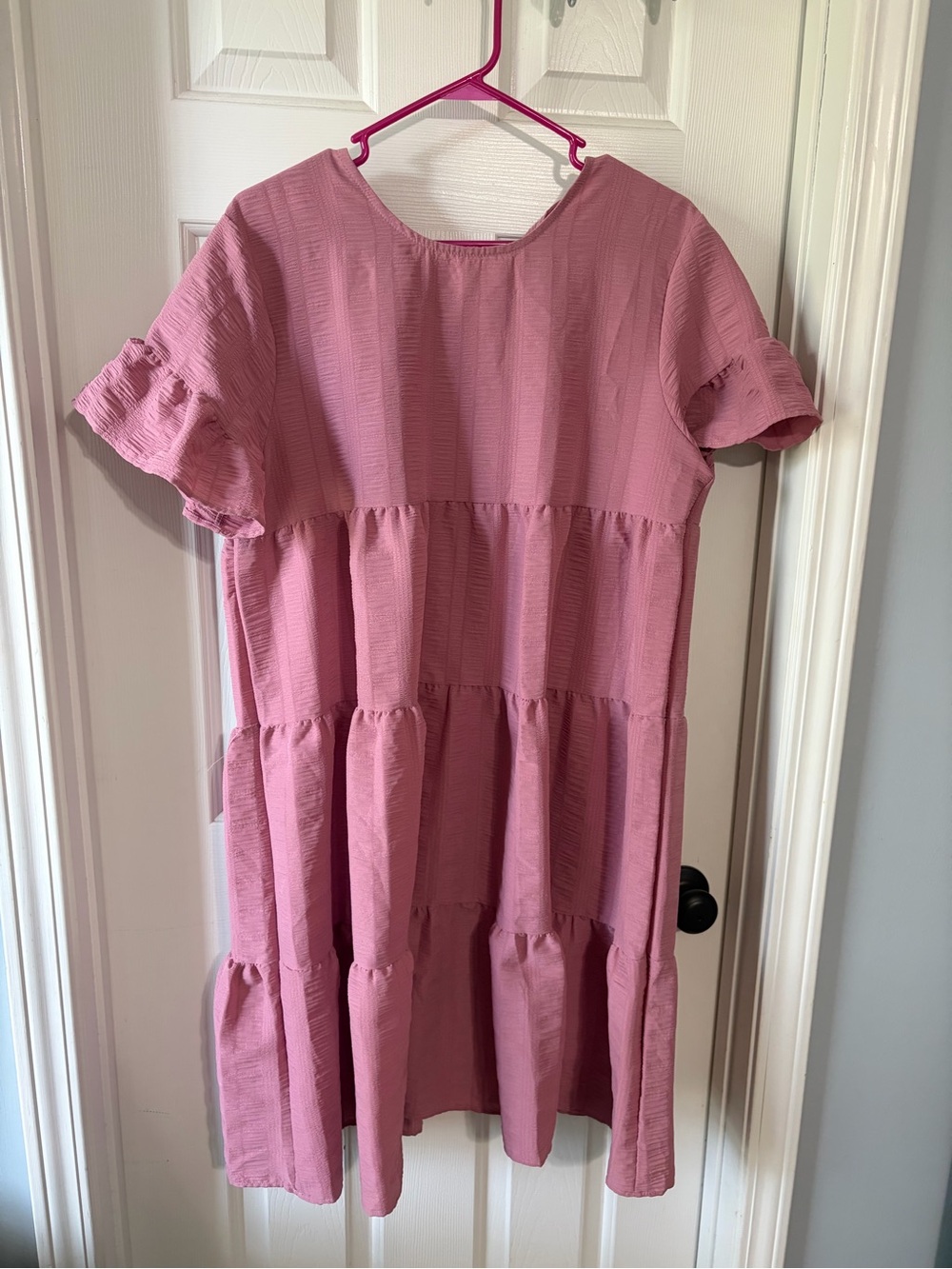 Pink Tiered Short-Sleeve Dress